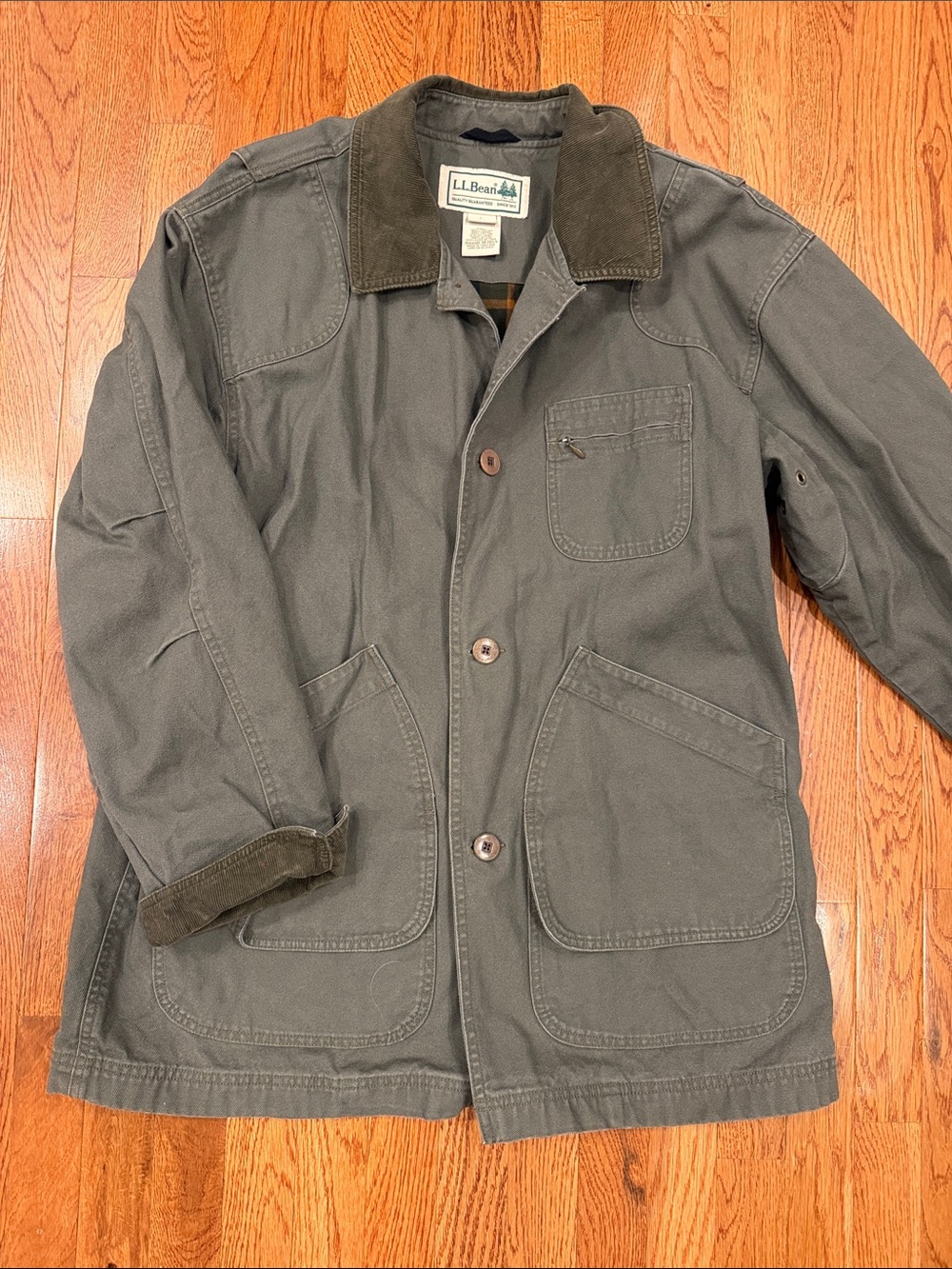 L.L. Bean Men's Olive Green Canvas Field Jacket with Corduroy Collar